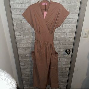 Nwt Women's Nicole Lynel biege wrap pocket dress sz S #CC